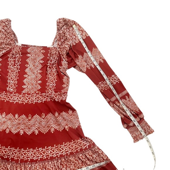 NEW Hale Bob Women's Grazia Jersey Mini Dress Red Print Belted Balloon Sleeve M - Picture 5 of 9